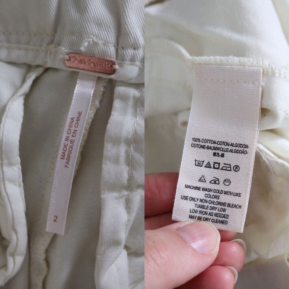 Free People Size 2 High-Waisted ‘90s Peg Pants Ivory Tie Waist Tapered Leg - Picture 4 of 12
